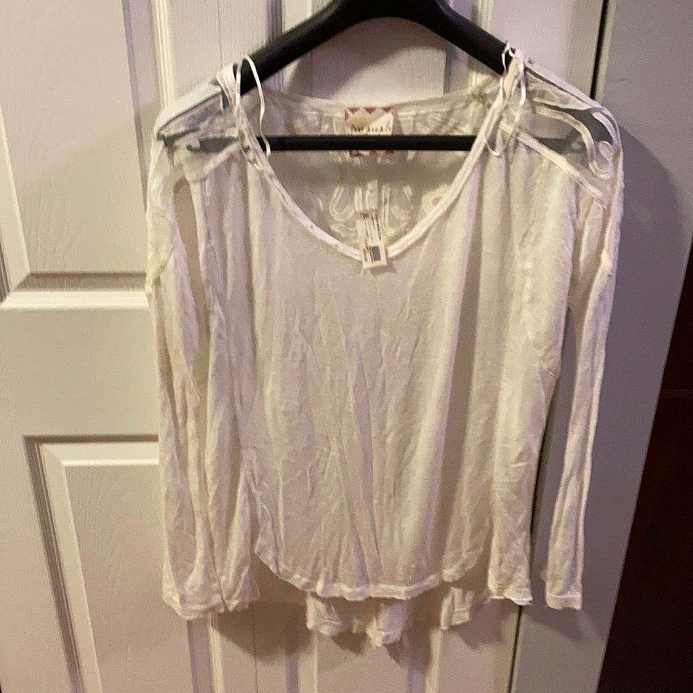 Free People embroidered illusion shoulder top